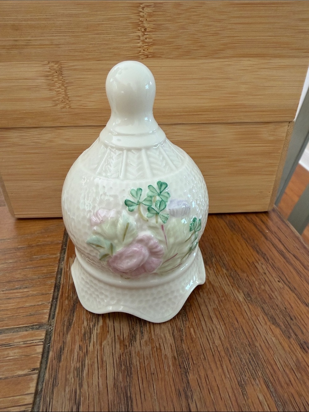 Belleek Porcelain Floral Bell in White, Pink and Green